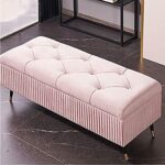 Velvet Storage Ottoman Bench,Luxurious Storage Bench End Of Bed Upholstered Bench,Modern Bedroom Bench Entryway Bench,Pink,100X45X45Cm