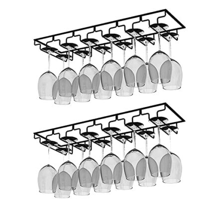 AcornFort W-604 2 Packs 6 Slots 12 Cups Metal Black Under Cabinet Hanging Wine Champagne Glass Goblets Stemware Rack Holder