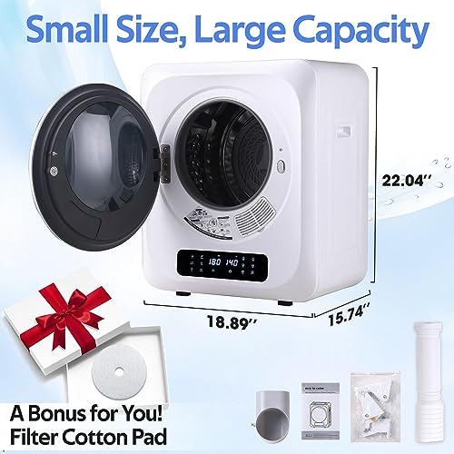 HTONVK Tumble Dryer for Clothes, 8.8 lbs Capacity Wall-Mounted Compact Laundry Dryer with LCD Display and Stainless Steel Drum, Electric Dryer Ma