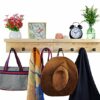 Spiretro Set of 2 Wall Mounted Torched Wood Floating Shelves & Ledge, Coat Hat Rack with Black Metal Pegs Hook to Organizer, Storage, Decorative