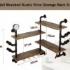 bimiti Industrial Wall Mounted Wine Rack 100 x 75cm 2 Tier Wine Storage Shelf Metal & Wooden Wall Wine Champagne Bottle Holder with 4 Stemware Ra
