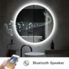S·BAGNO 600mm Diameter Modern Round Illuminated LED Bathroom Mirror, with Built-in Bluetooth Speaker, Dimming Function, Demister pad and Touch Se