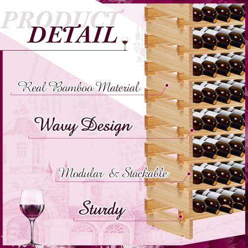 Roowest 60 Bottle Stackable Wine Rack 27.6 x 11.8 x 47.2 Bamboo Wine Rack Wood Freestanding Wine Storage Shelf 10 Tier Sturdy and Durable Wine Ho