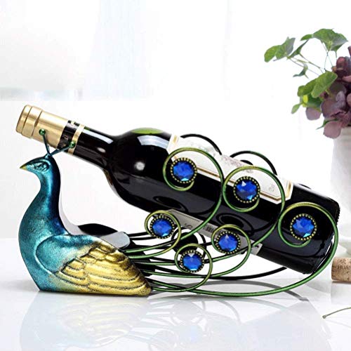 KXDCZ Elegant Peacock Wrought Iron Wine Rack Single Bottle Tabletop Holder Creative Furnishing Articles Display