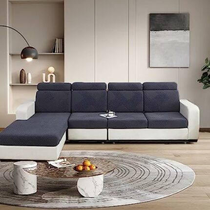 Duzziyyaa chaise lounge cover, Stretch Velvet Sofa Slipcovers and Jacquard couch covers, Home Furniture Protector with Elastic Bottom,1PCS (gray,