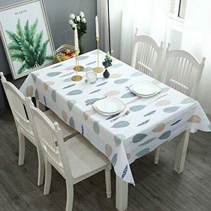 Aisszhao 137 * 180cm Wipe Clean PVC Tablecloth,Leaves Pattern Rectangular Large Easy Care Table Cover Reusable Oil-proof Washable Table Cloth for