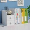 Hggzeg Desktop Bookshelf with Drawer, Small Countertop Bookcase Desk Organiser Office Supplies Storage Rack(White)