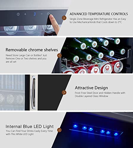 Kalamera Beer Fridge, 68L Freestanding Drinks Fridge with Glass Door, Digital Touch Control, Stainless Steel, KRC-70BV