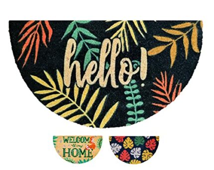 Hello Tropical Doormat Semi-Circular for Outdoor and Indoor Use Dirt Trapper Mat for Your Front Door, Washable, with Non-Slip PVC, Funny Doormat