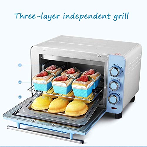 Oven Automatic Mini Oven Electric with 60 Minute Timer Including Baking Tray and Anti-Scalding Gloves 1200w Cooking Power 15L Capacity Blue Pink