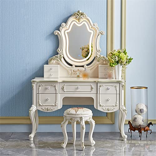 maozi Dressing Table Bedroom Vanity Table with Light Vanity Table Pearl White