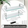 Suzile 2 Pcs Glass Bathroom Shelf with Towel Bar 15.7 in Glass Shelf for Bathroom Bar Shelf with Rail Glass Floating Shelves Bathroom Shelving Wa