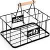 Bekith 6 Unit Milk Bottle Holder Wire Metal Doorstep Milk Crate Rustic Farmhouse Wire Bottle Carrier with Handle, 29 x 20 x 13 cm