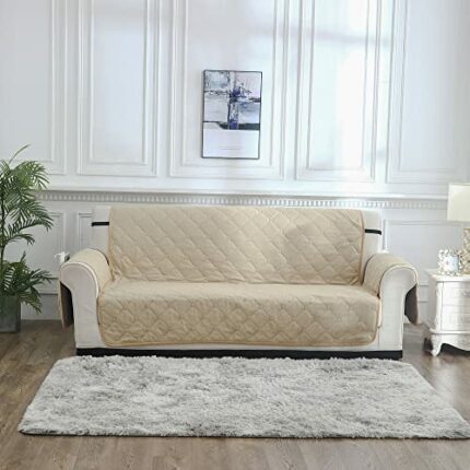 Vagasi Sofa Cover 2 Seater Sofa Slipcover Waterproof Couch Cover Protector for Dogs Cat Pet with Armchair Cover Storage Pockets, Beige