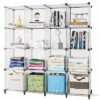 FUNLAX Cube Storage Unit, 6 Cube Bookcase Bookshelf Portable Bathroom Storage Plastic Cube Organiser Stackable Cube Shelving Unit for Clothes Boo