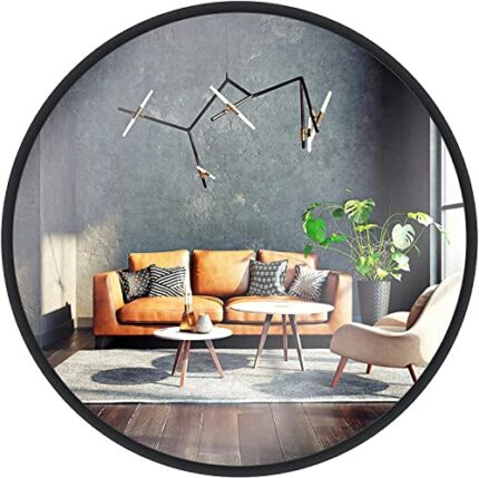 GOLD&CHROME UNIQUE DESIGN Round mirror in frame 53 cm, wall mirror, make-up mirror, mirror for bathroom, dressing room or living room, black