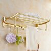 HIGOH Towel Racks, Bathroom Towel Rack Wall Mounted Towel Holder,High-End with 5 Hooks European Folding Bath Towel Shelf,Movable Towel Rackplatin