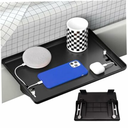 Bedside Caddy For Dorm Bed, 12.6x9 Inch Bed Clip-On Bed Shelf, ABS Bedside Tray with Charging Slot Minimalist Bedside Caddy Nightstand Tray Unive