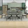 WALNUT 9 Piece Vintage Style Dining Table Set 78" Wooden Rectangular Dining Table And 8 Dining Room Chairs