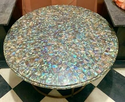 Gifts And Artefacts 36 x 36 Inches Abalone Shell Overlay Work Dining Table Top Round Shape Multicolor Marble Kitchen Table for Restaurant Decor