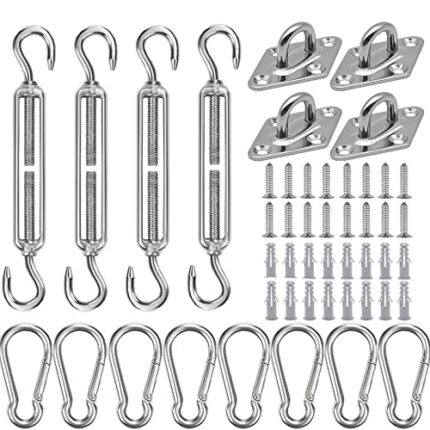 WAIZHIUA 32Pcs M6 Awning Attachment Set, Heavy Duty Sun Shade Sail Fixing Kit Stainless Steel Sun Sail Hardware Kit for Garden Rectangle Square T