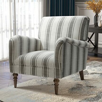 FABRICATION HAUS Living Room Upholstered Modern Armchair Accent Occasional Vanity Chair with Wooden Legs & Stripe Pattern for Lounge, Bedroom, Re