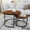 Round Nesting Coffee Table Modern Nesting Side Set of 2 End Table for Living Room Balcony Garden, etc,Round Wooden Accent Coffee Table with Solid