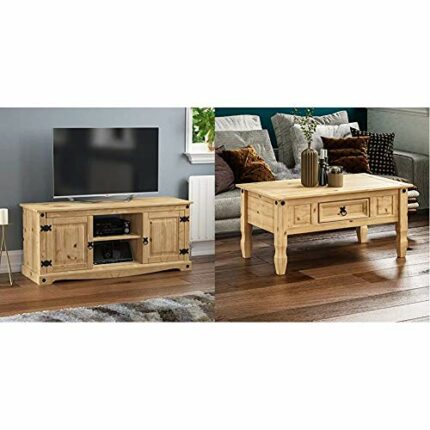 Amazon Brand - Movian Corona TV Cabinet, 2 Door 1 Shelf, Solid Pine Wood, 51 x 120 x 40 cm & Brand - Movian Corona Coffee Table With Drawer, Dist