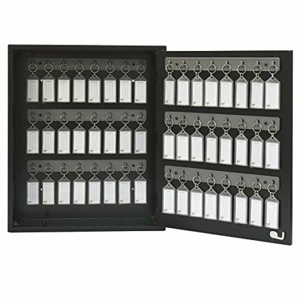 Acrimet Key Cabinet Organizer 48 Positions with Lock (Wall Mount) (48 Smoke Tags Included) (Black Cabinet)