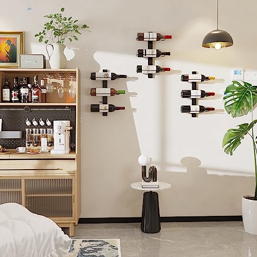 C&AHOME Wall Mounted Wine Rack, 9 Bottle Wall Mounted Wine Rack, Adjustable and Separable Metal Hanging Wine Bottle Holder, Freely Wall Wine Rack