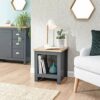 GFW Wooden Side Table with Shelf & Oak Contrast Top, Cream, 45 x 50.5 x 45 cm