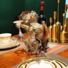 HEINBOW Steampunk Dragon Wine Bottle Wine Holder Statue with Two Wine Glasses Holder Wine Rack Gothic Decor Metallic Look for Home Decor Gifts fo