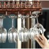 SUCHETA Hanging Wine Rack with Glass Holder and Shelf, Wine Glass Rack Hanging Steamware Rack Champagne Glass Rack Holder Vintage Style Bar Wall