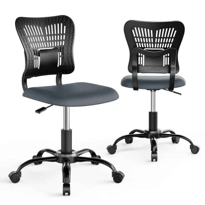 PALONE Adjustable Office Chair Ergonomic Desk Chair 360° Swivel Computer Gaming Armless Chair Mesh Task No Arms Chair with S-Back Support Comfy C