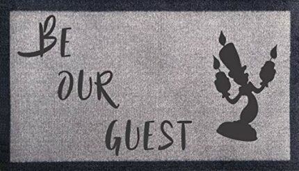 Be Our Guest Nylon Light Grey Brown Green Cream Novelty Disney Door Mat (Light Grey, 70x40cm)