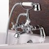 ENKI, Beaumont, BBT0257, Chrome, Bath Shower Mixer Taps & Shower Attachment, Solid Brass, Cross Handle, Modern Design, Compression Valves, Easy t