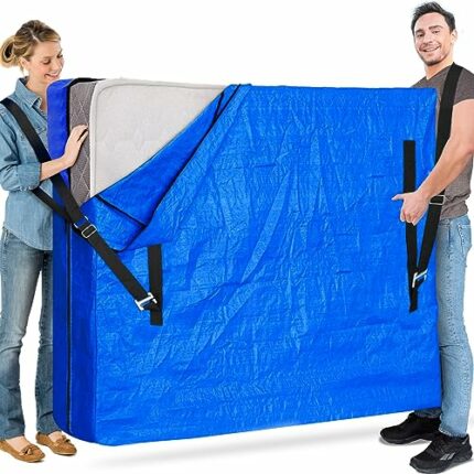 JIKPO Mattress Bags for Moving and Storage, Mattress Bag with 12 Handles and Moving Straps, Heavy Duty Tarp Reusable Mattress Moving Bag, Strong