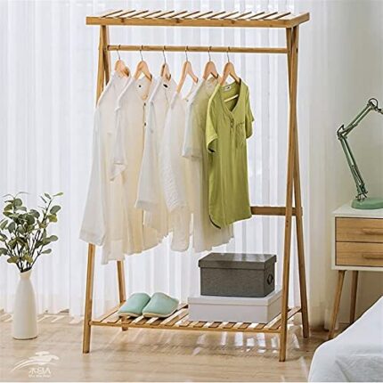 KRHINO Clothes rack and hat rack Bedroom Vertical Coat Rack Door Simple Clothing Storage Rack Bamboo Wood Multifunctional Clothes Rack Shoe Rack