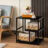 APICIZON Side Table Black, Industrial Coffee End Table, Metal Frame Bedside Table with Storage Compartment, Nightstand for Living room Bedroom an