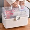 Uposao Plastic Storage Box with 3-Tier Fold Tray Medicine Organizer Portable Handled Case Lockable Container for Medicine Cosmetic Sewing Toy