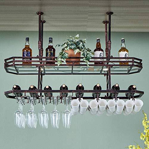 OUSIKA Wine Racks,Ceiling Wine Rack Adjustable Height Wall Mounted Hanging Wine Bottle Holder Metal Iron Wine Glass Rack Goblet Stemware Racks Vi