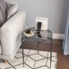 Artloge Round Side Table Tempered Glass: Modern Accent Tables Circle Diameter 50cm Bedside Tables Grey Tinted Tempered Glass Top with Black Metal