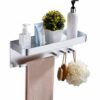 HIGOH Towel Rack Simple Shelf,Wall-Mounted Aluminum Bathroom Storage Towel Rails, Multi-Function Towel Holder with Hook