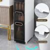 OPSREY Narrow Bathroom Storage Cabinet with Drawer, Large Capacity Tall Slim Bathroom Floor Cabinet with Plastic Drawers and Casters Vertical Sto