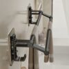 ANMEISH Self Adhesive Towel Rail 40cm,Anti Rust Aluminium Towel Rack with 2 Hooks,2 Tier Black Sticky Towel Holder,Double Wall Mounted Stick on T
