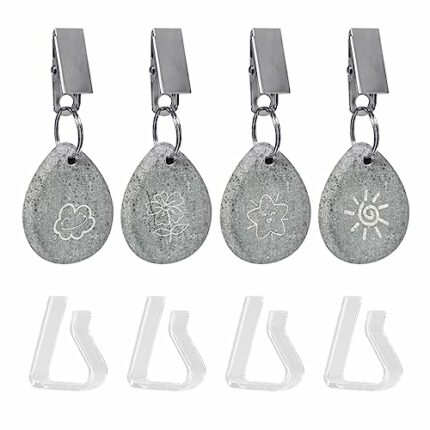 GVSAVY 4 Tablecloth Weights, 4 Tablecloth Clips, Natural Stone Tablecloth Weights, Tablecloth Weight Pendant with Clips, Table Decoration, For pi