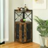 JKsmart Corner Bar Cabinet with Glass Holder,Industrial Wine Cabinet with Mesh Door,Wine Cabinet with Adjustable Shelf,Home Bar for Liquor and Wi