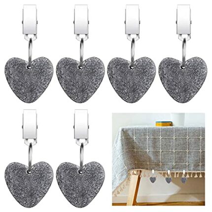MOROBOR Tablecloth Weights Clips, 6pcs Tablecloth Weights Heart Shape Stone Tablecloth Weights Metal Clip for Outdoor Picnic Family Dinner Table
