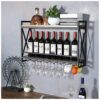 Stylish Simplicity Industrial Wall-Mounted Wine Racks Iron Metal Stylish Simplicity Wine Bottle Racks and Wine Racks Solid Wood Home and Kitchen