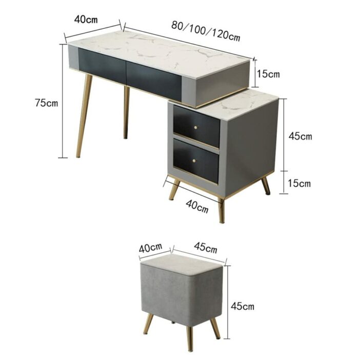 NXYDD Home with LED Lights Dressing Table Bedroom Iron Makeup Table with Multiple Drawers Dressing Table